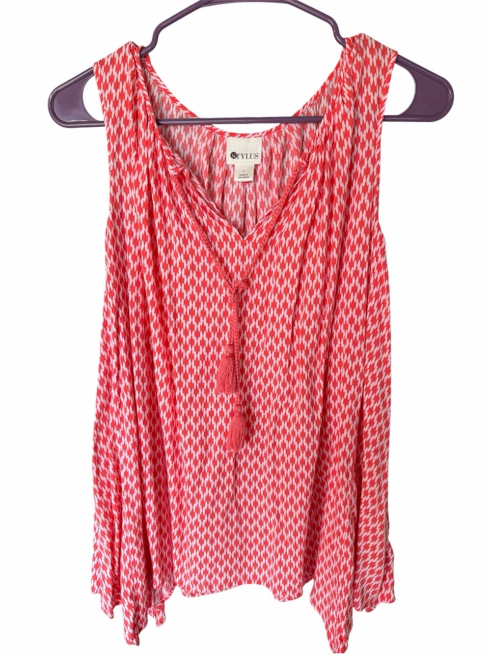 STYLUS Coral and White Printed Tassel Tank Top